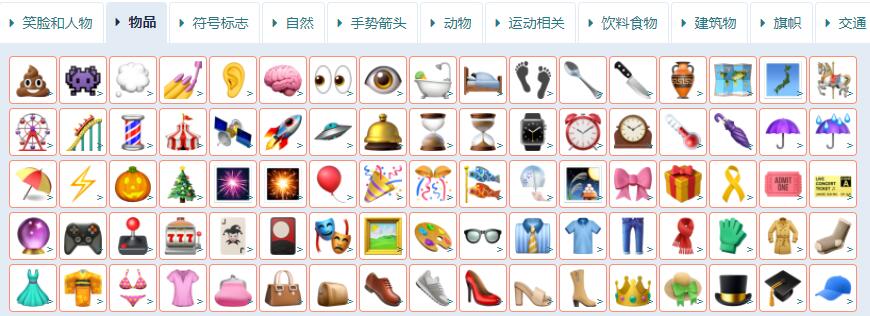 emoji表情文字对照表-物品