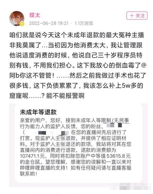 b站未成年退款主播会亏钱吗